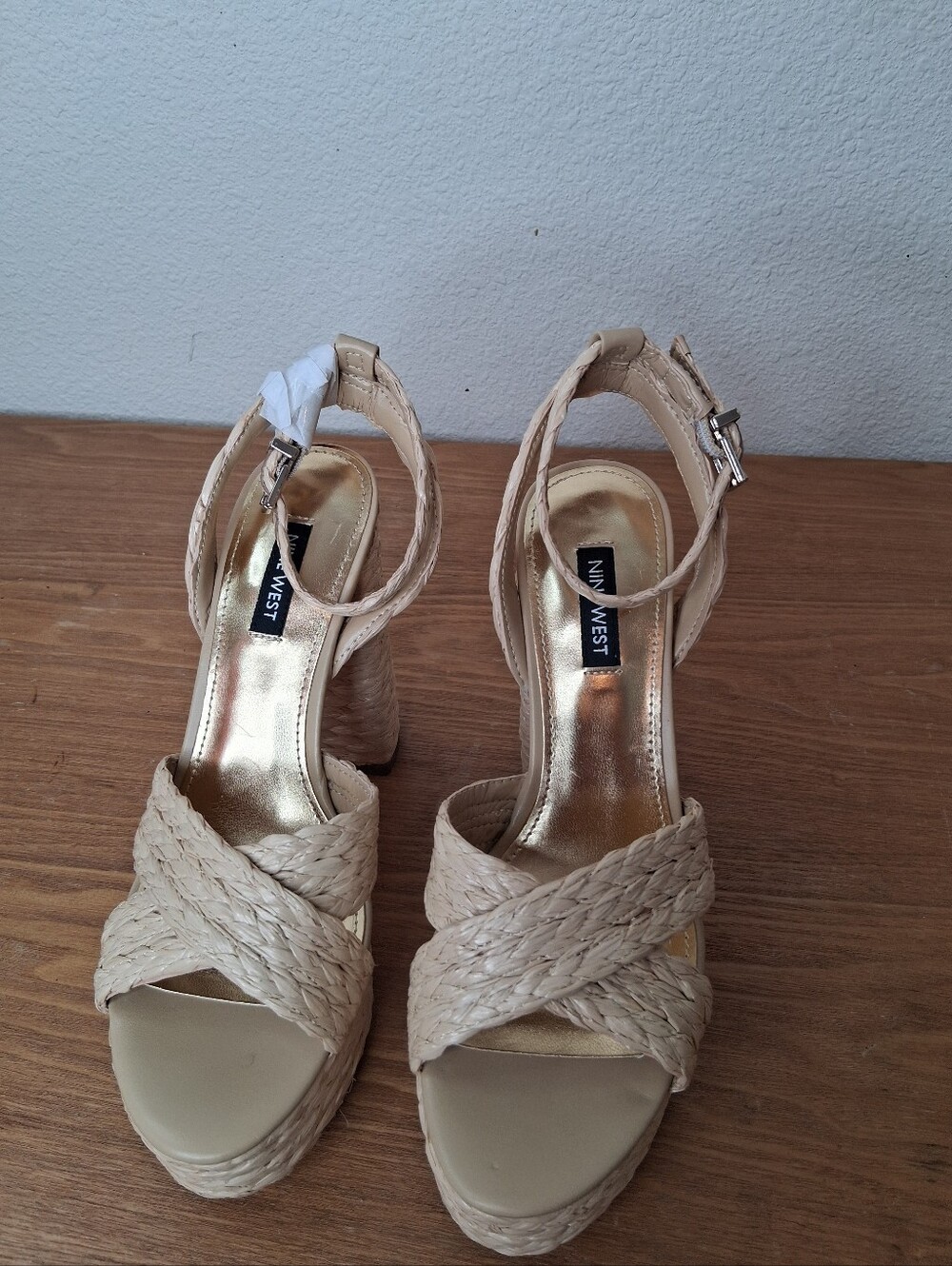 Nine West Hadyn3 Woven Wedge Sandals Beige US 8 M302